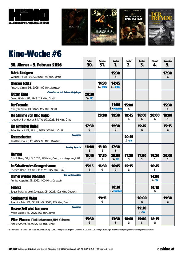 Wochenplan nächste Woche
