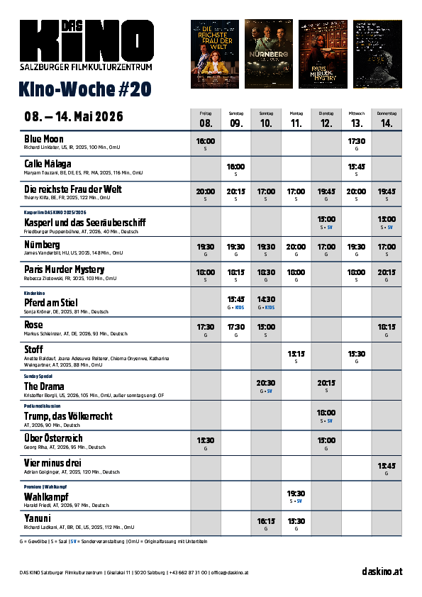 Wochenplan nächste Woche