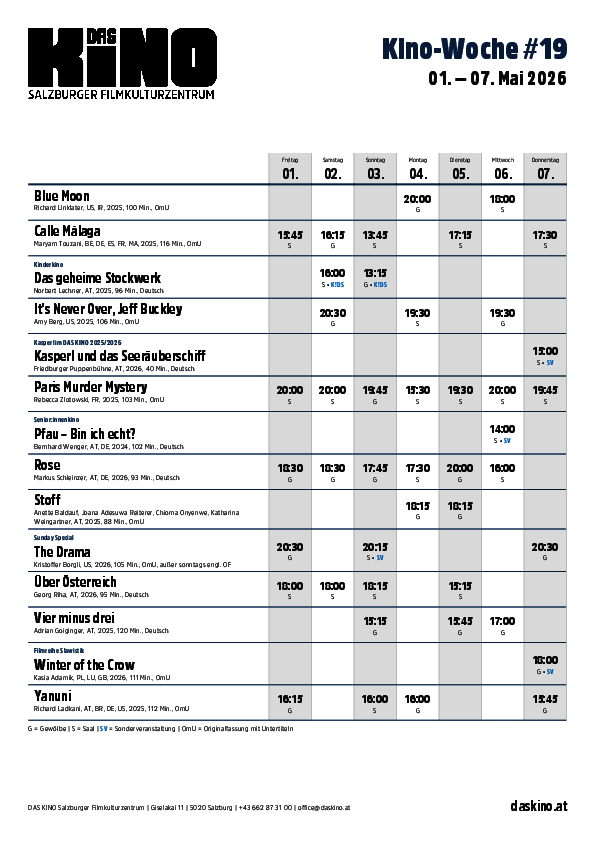 Wochenplan nächste Woche