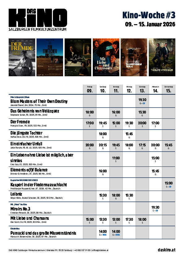 Wochenplan nächste Woche