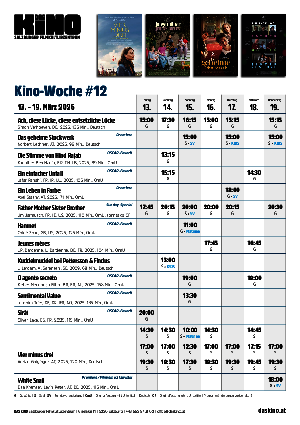 Wochenplan nächste Woche