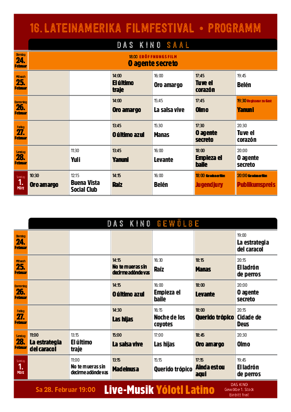 Spielplan Lateinamerika Filmfestival 2026