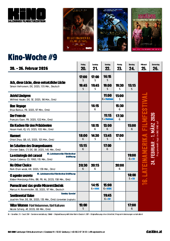 Wochenplan nächste Woche