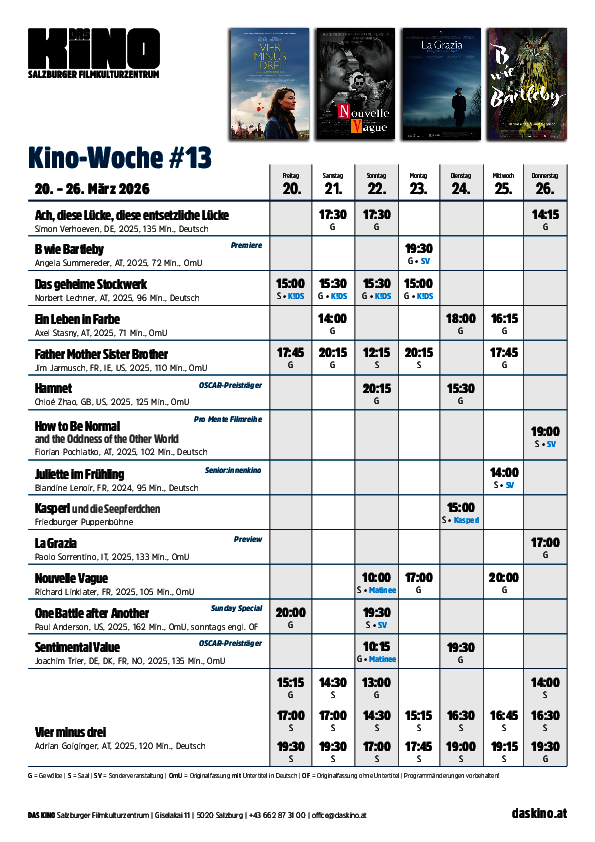Wochenplan nächste Woche